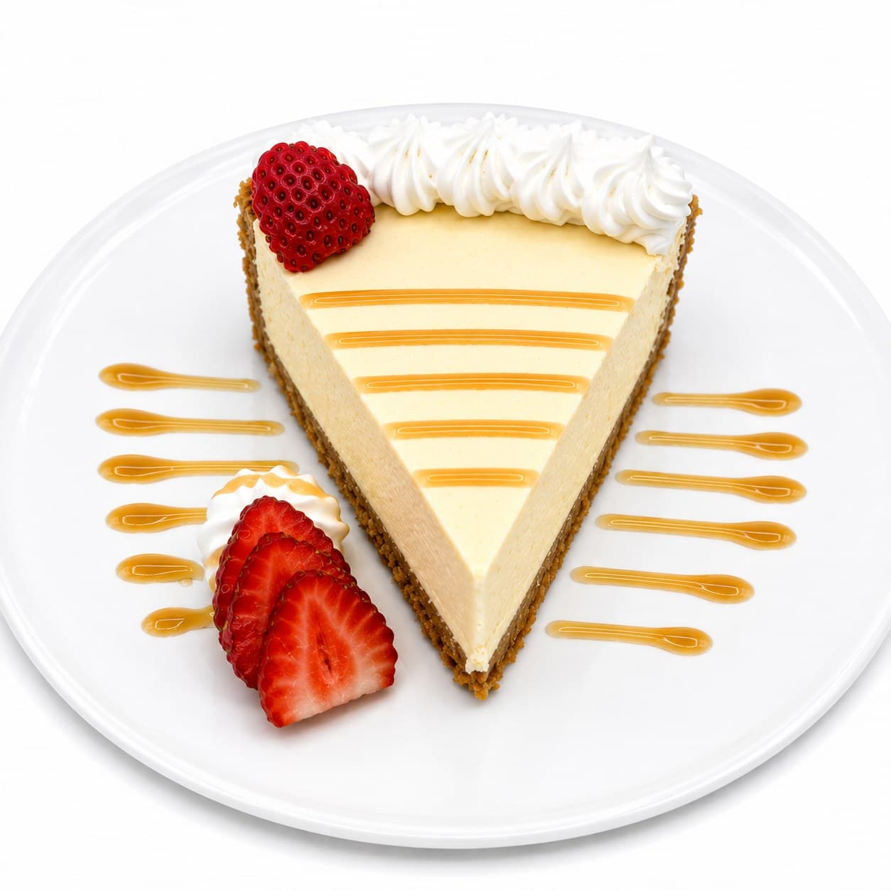 A plated slice of Nola's Creationz cheesecake